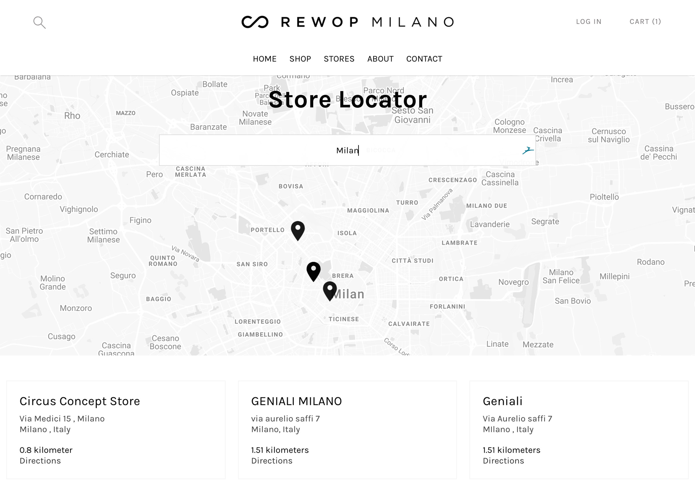 Store locator di Rewop Milano